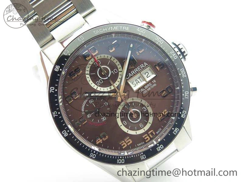Carrera Calibre 1887 Day-Date SS V6F 1:1 Best Edition Ceramic Bezel Brown Dial On SS Bracelet A Neat 9688