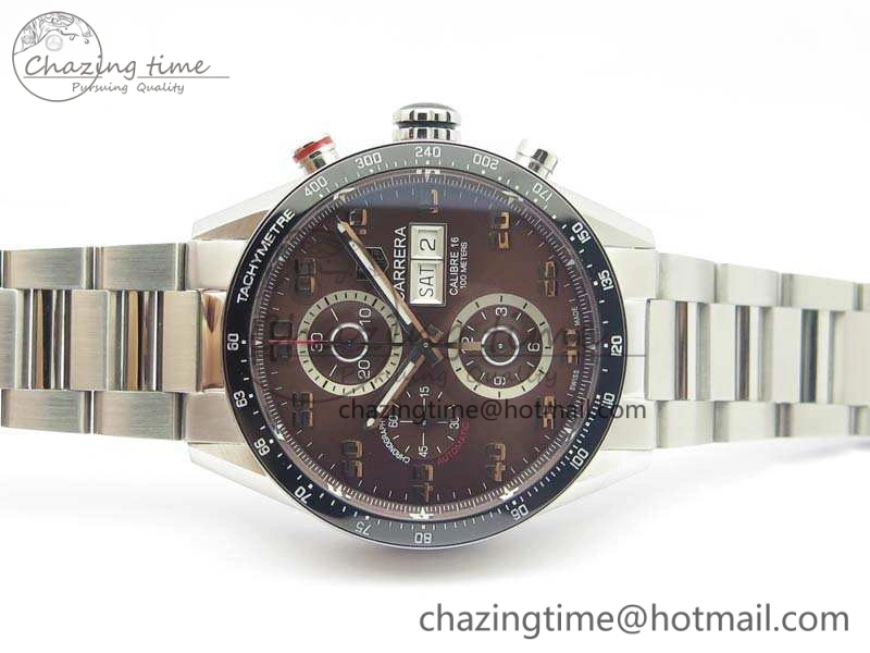 Carrera Calibre 1887 Day-Date SS V6F 1:1 Best Edition Ceramic Bezel Brown Dial On SS Bracelet A Neat 9688