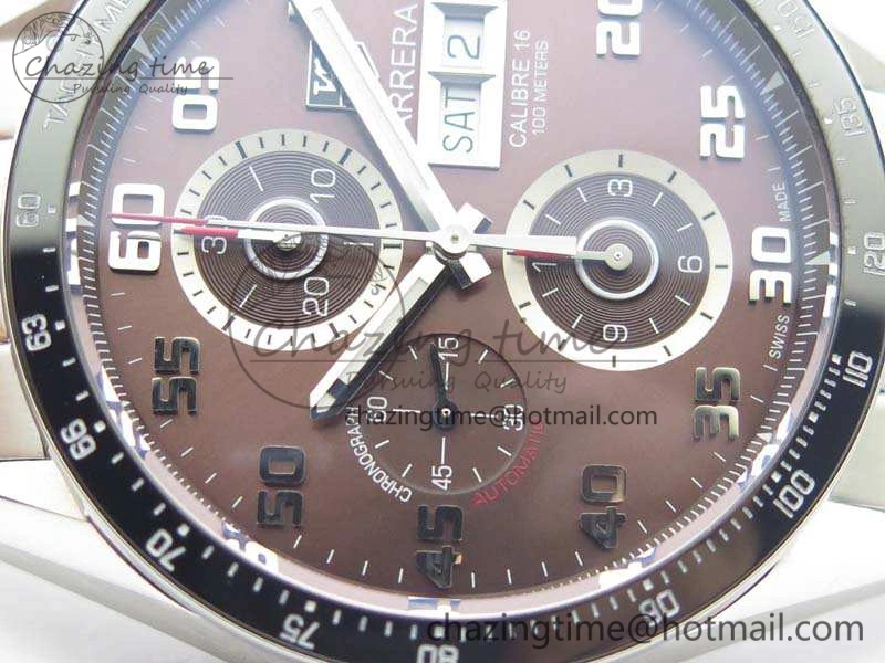 Carrera Calibre 1887 Day-Date SS V6F 1:1 Best Edition Ceramic Bezel Brown Dial On SS Bracelet A Neat 9688