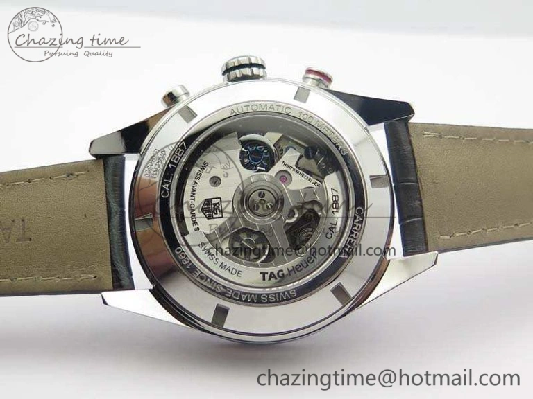 Carrera Calibre 1887 Day-Date SS V6F 1:1 Best Edition Ceramic Bezel Gray Dial On Leather Strap A Fashionable 9689