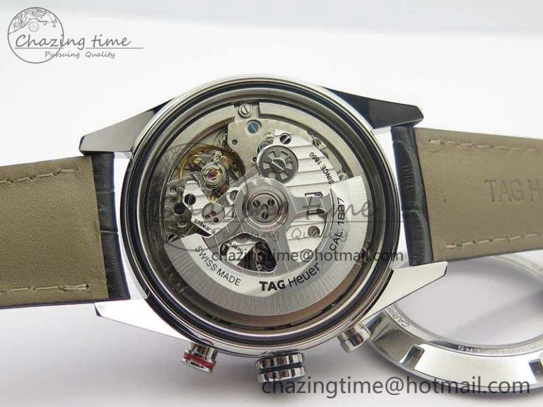 Carrera Calibre 1887 Day-Date SS V6F 1:1 Best Edition Ceramic Bezel Gray Dial On Leather Strap A Fashionable 9689