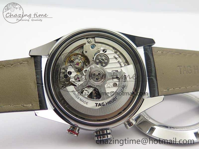 Carrera Calibre 1887 Day-Date SS V6F 1:1 Best Edition Ceramic Bezel Gray Dial On Leather Strap A Fashionable 9689