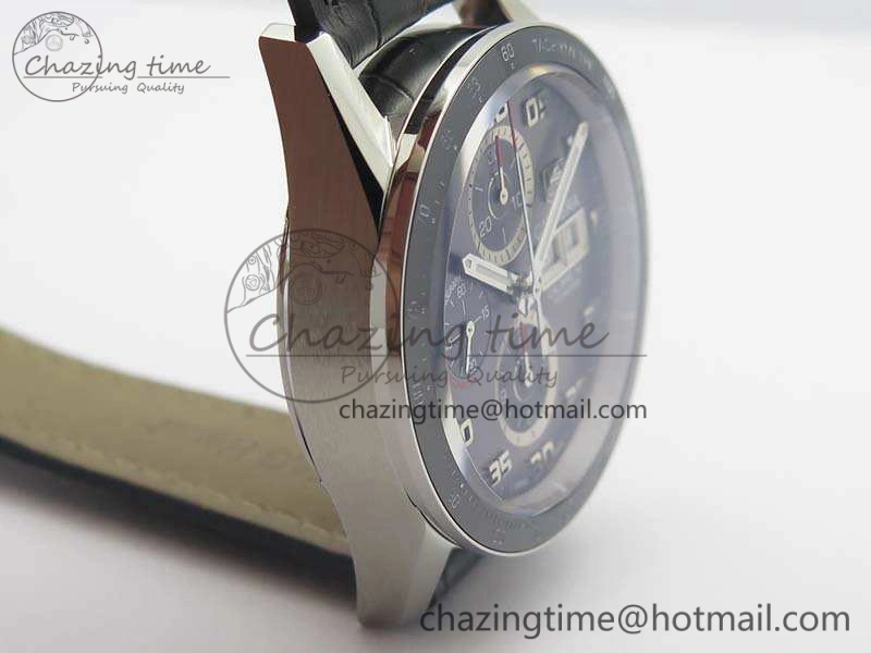 Carrera Calibre 1887 Day-Date SS V6F 1:1 Best Edition Ceramic Bezel Gray Dial On Leather Strap A Fashionable 9689