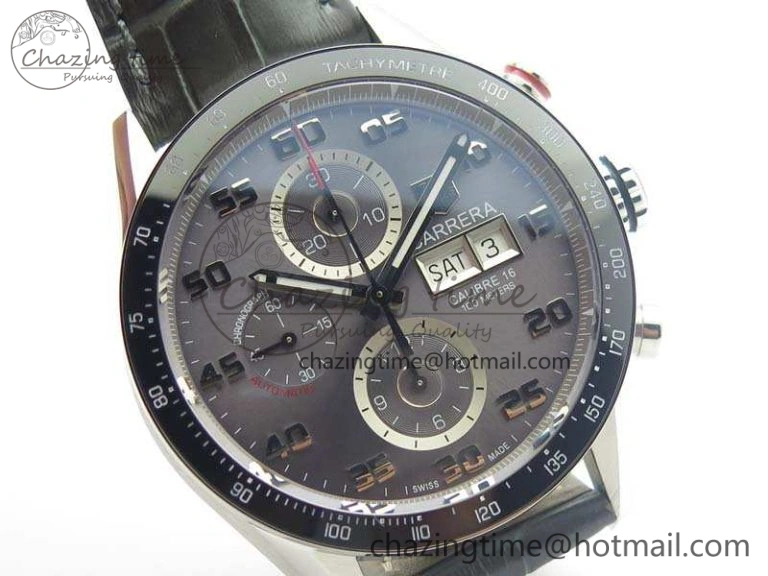 Carrera Calibre 1887 Day-Date SS V6F 1:1 Best Edition Ceramic Bezel Gray Dial On Leather Strap A Fashionable 9689