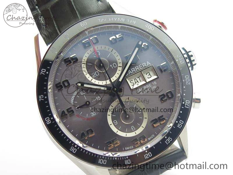 Carrera Calibre 1887 Day-Date SS V6F 1:1 Best Edition Ceramic Bezel Gray Dial On Leather Strap A Fashionable 9689