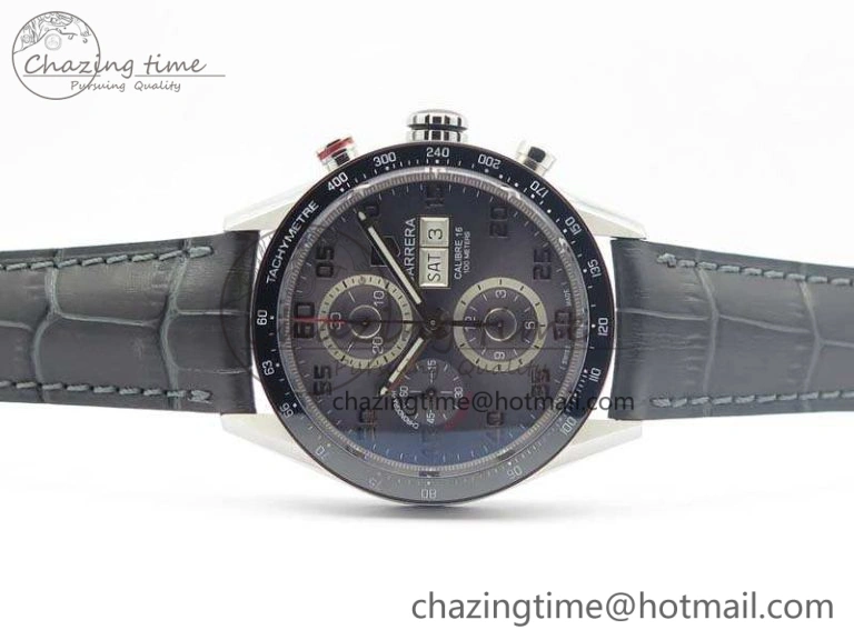 Carrera Calibre 1887 Day-Date SS V6F 1:1 Best Edition Ceramic Bezel Gray Dial On Leather Strap A Fashionable 9689