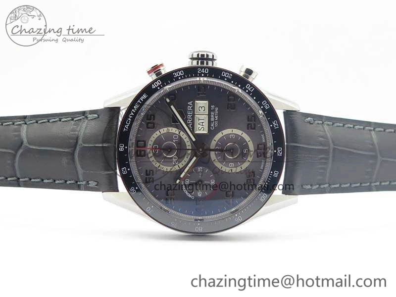 Carrera Calibre 1887 Day-Date SS V6F 1:1 Best Edition Ceramic Bezel Gray Dial On Leather Strap A Fashionable 9689