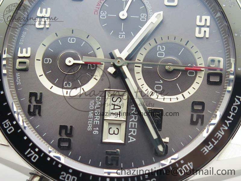 Carrera Calibre 1887 Day-Date SS V6F 1:1 Best Edition Ceramic Bezel Gray Dial On Leather Strap A Fashionable 9689