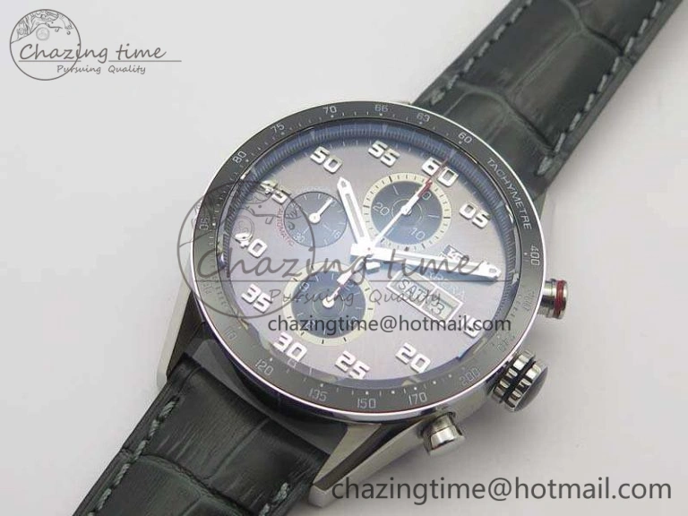 Carrera Calibre 1887 Day-Date SS V6F 1:1 Best Edition Ceramic Bezel Gray Dial On Leather Strap A Fashionable 9689