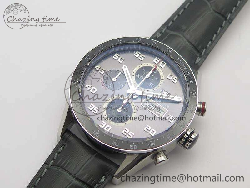 Carrera Calibre 1887 Day-Date SS V6F 1:1 Best Edition Ceramic Bezel Gray Dial On Leather Strap A Fashionable 9689