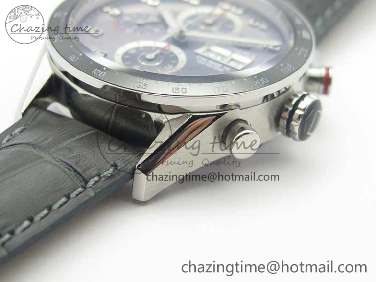 Carrera Calibre 1887 Day-Date SS V6F 1:1 Best Edition Ceramic Bezel Gray Dial On Leather Strap A Fashionable 9689