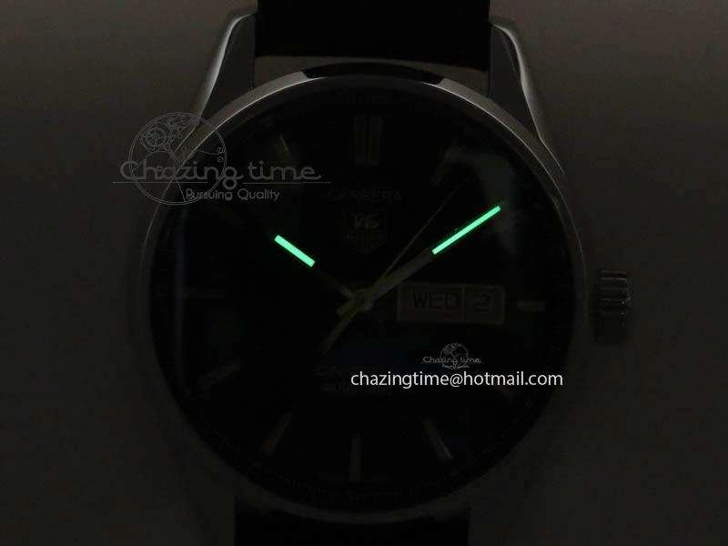 TechFriendly Carrera Day-Date Automatic SS Black Dial On Black Leather Strap A 9693