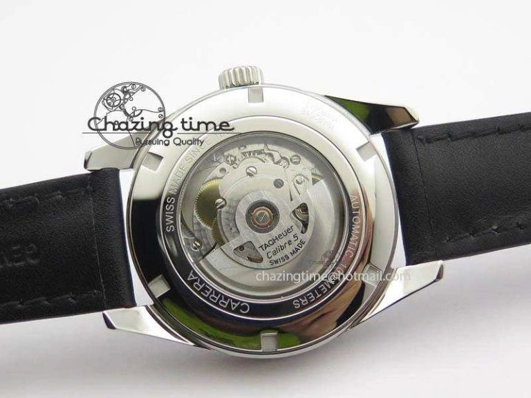 TechFriendly Carrera Day-Date Automatic SS Black Dial On Black Leather Strap A 9693