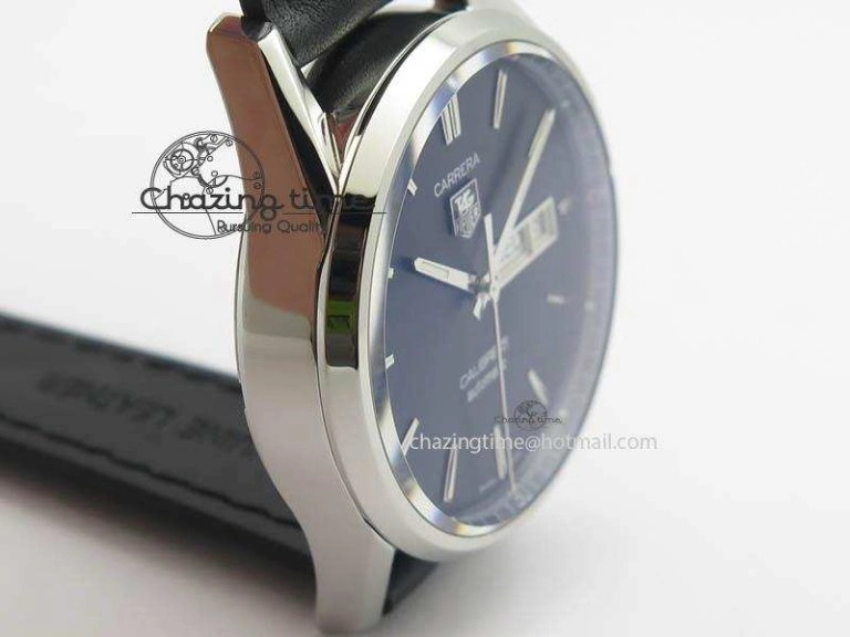 TechFriendly Carrera Day-Date Automatic SS Black Dial On Black Leather Strap A 9693