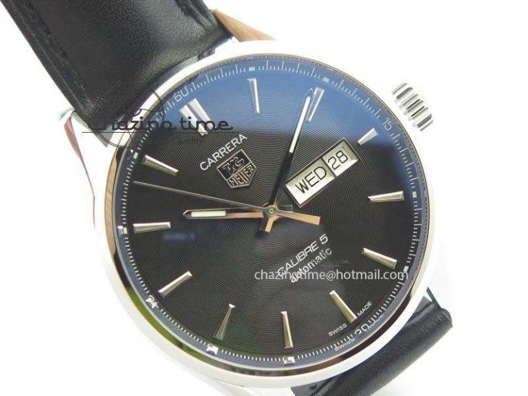 TechFriendly Carrera Day-Date Automatic SS Black Dial On Black Leather Strap A 9693