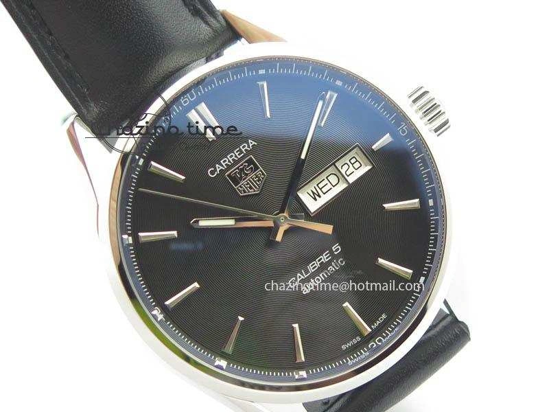 TechFriendly Carrera Day-Date Automatic SS Black Dial On Black Leather Strap A 9693