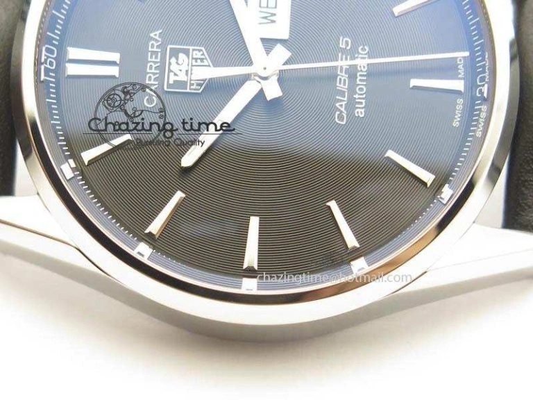 TechFriendly Carrera Day-Date Automatic SS Black Dial On Black Leather Strap A 9693