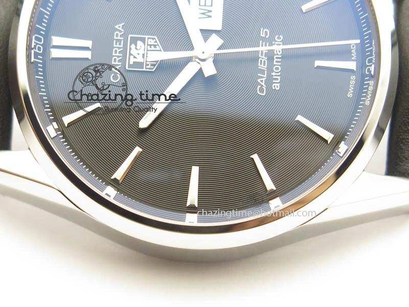 TechFriendly Carrera Day-Date Automatic SS Black Dial On Black Leather Strap A 9693