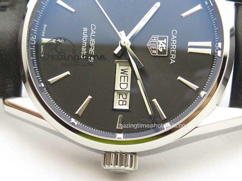 TechFriendly Carrera Day-Date Automatic SS Black Dial On Black Leather Strap A 9693