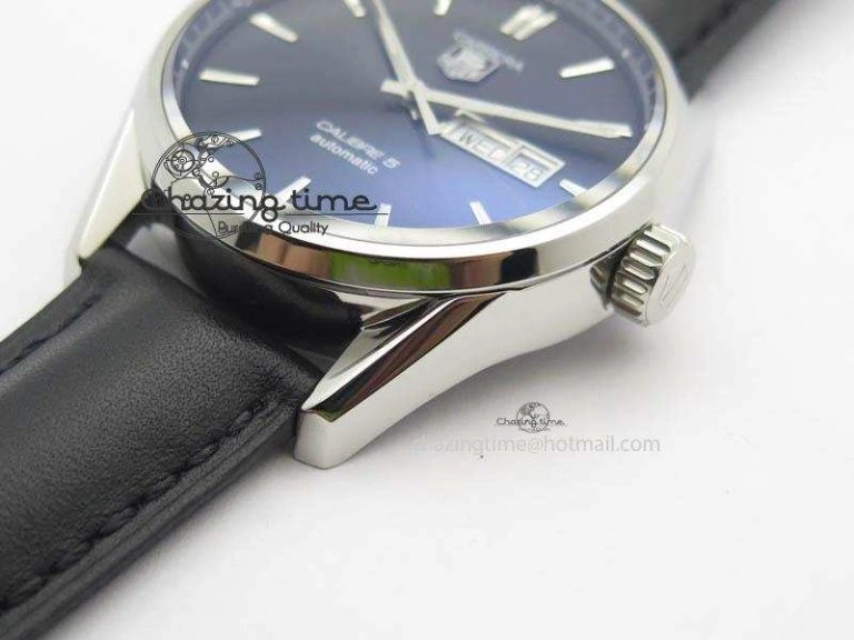 TechFriendly Carrera Day-Date Automatic SS Black Dial On Black Leather Strap A 9693