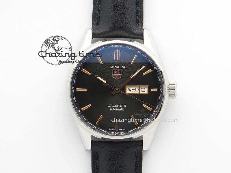 UrbanStyle Carrera Day-Date Automatic SS Black Dial RG Markers On Black Leather Strap A 9694