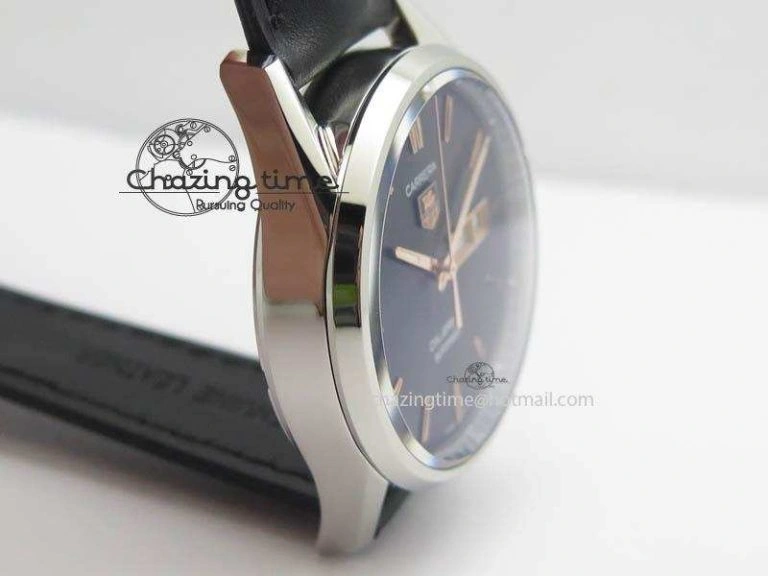 UrbanStyle Carrera Day-Date Automatic SS Black Dial RG Markers On Black Leather Strap A 9694