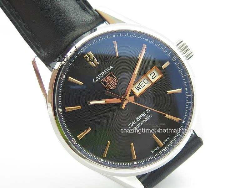 UrbanStyle Carrera Day-Date Automatic SS Black Dial RG Markers On Black Leather Strap A 9694