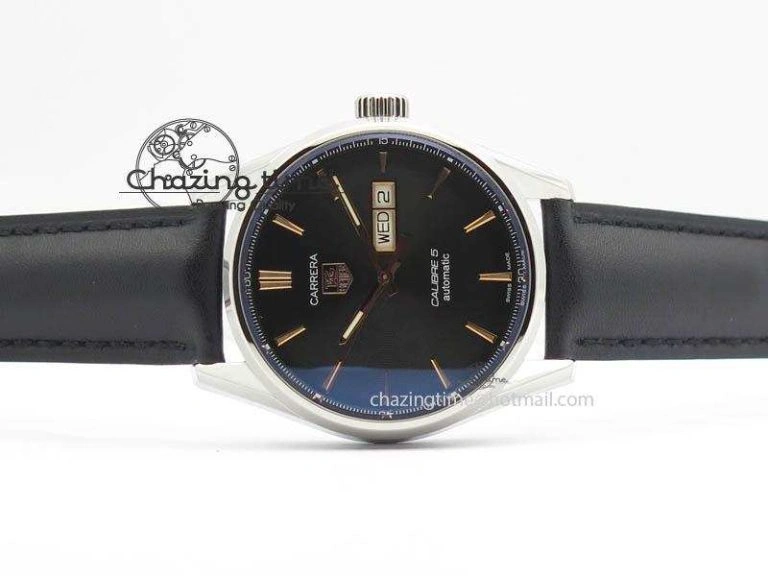 UrbanStyle Carrera Day-Date Automatic SS Black Dial RG Markers On Black Leather Strap A 9694