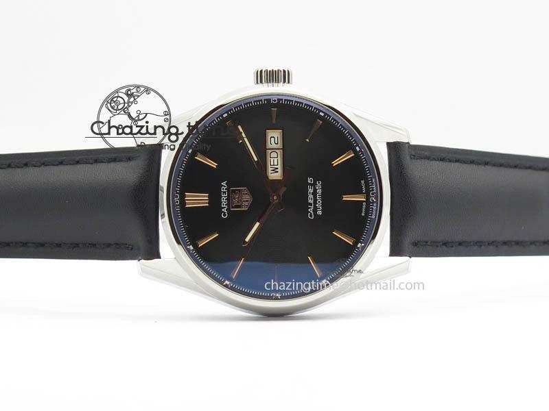 UrbanStyle Carrera Day-Date Automatic SS Black Dial RG Markers On Black Leather Strap A 9694