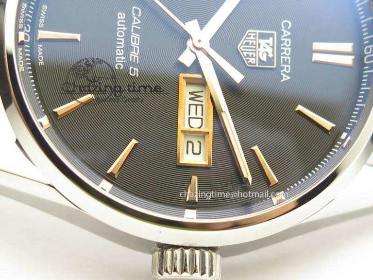 UrbanStyle Carrera Day-Date Automatic SS Black Dial RG Markers On Black Leather Strap A 9694