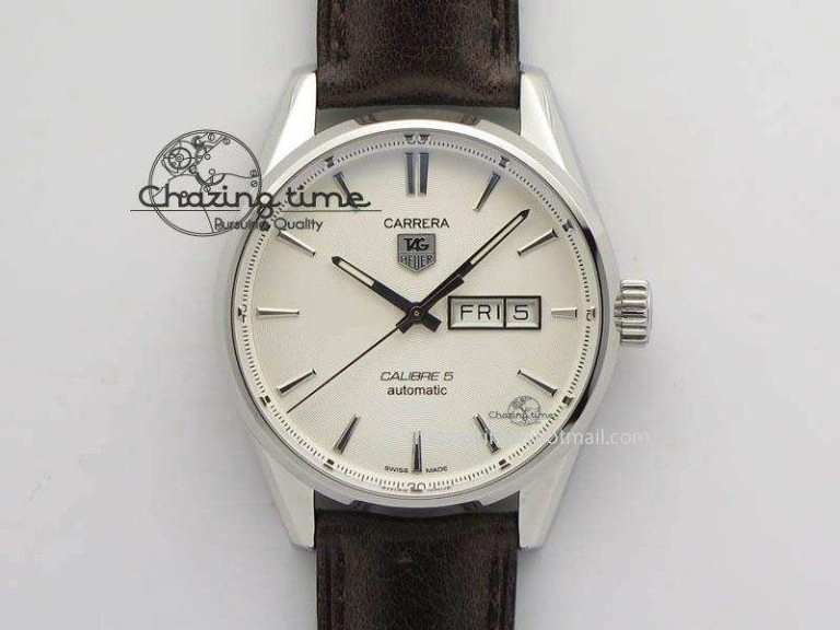 Carrera Day-Date Automatic SS White Dial On Brown Leather Strap A Modern 9695