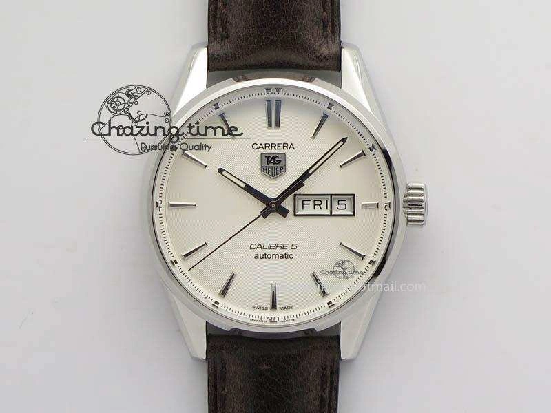Carrera Day-Date Automatic SS White Dial On Brown Leather Strap A Modern 9695