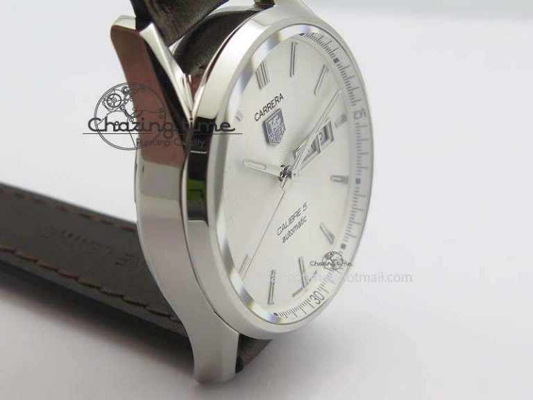 Carrera Day-Date Automatic SS White Dial On Brown Leather Strap A Modern 9695