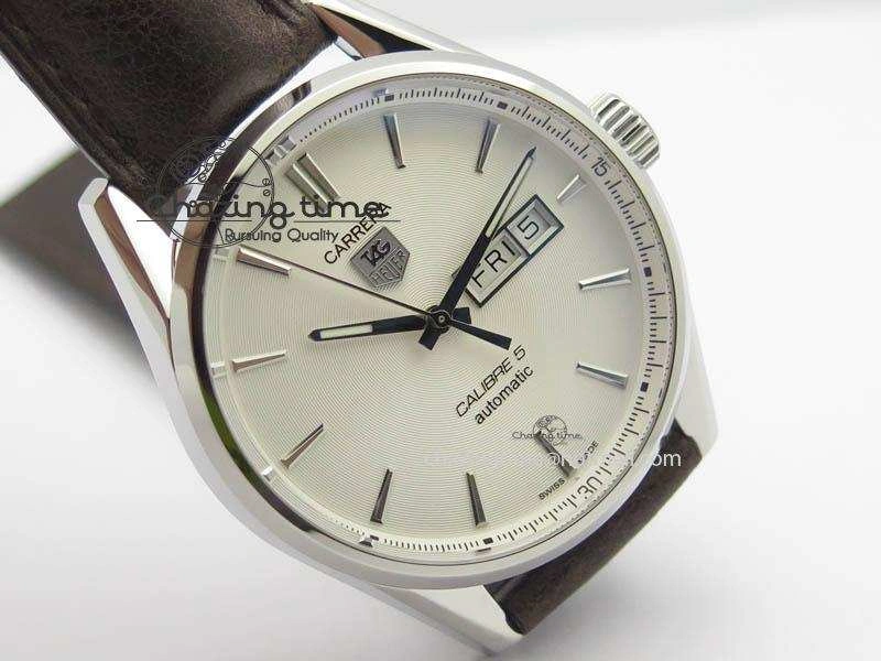 Carrera Day-Date Automatic SS White Dial On Brown Leather Strap A Modern 9695