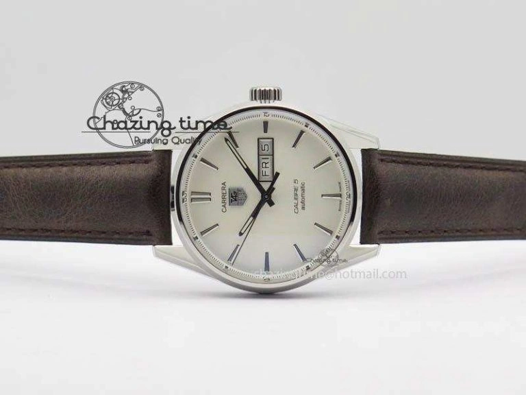 Carrera Day-Date Automatic SS White Dial On Brown Leather Strap A Modern 9695