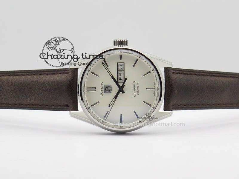 Carrera Day-Date Automatic SS White Dial On Brown Leather Strap A Modern 9695