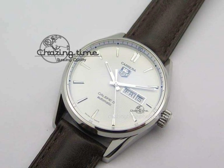 Carrera Day-Date Automatic SS White Dial On Brown Leather Strap A Modern 9695