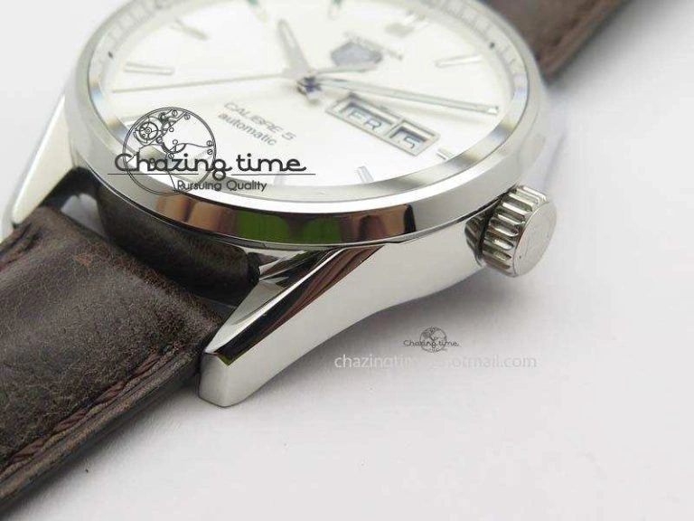 Carrera Day-Date Automatic SS White Dial On Brown Leather Strap A Modern 9695
