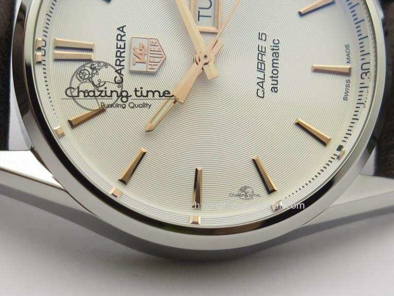 DailyWear Carrera Day-Date Automatic SS White Dial RG Markers On Brown Leather Strap A 9696