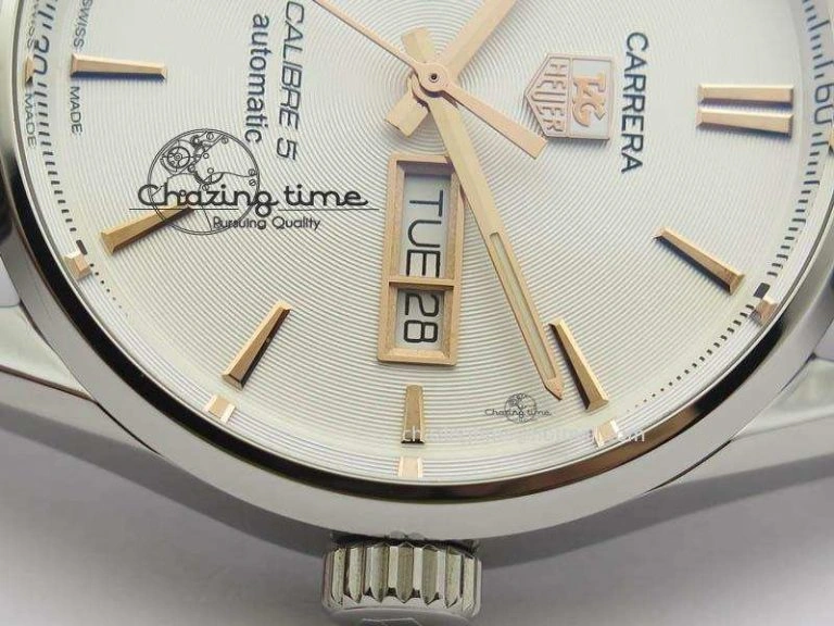 DailyWear Carrera Day-Date Automatic SS White Dial RG Markers On Brown Leather Strap A 9696