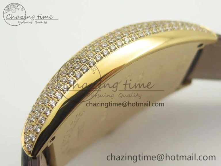 Casablanca 8880 Automatique RG GF 1:1 Best Edition Full Diamonds on Brown Leather Strap A WeatherProof 6584