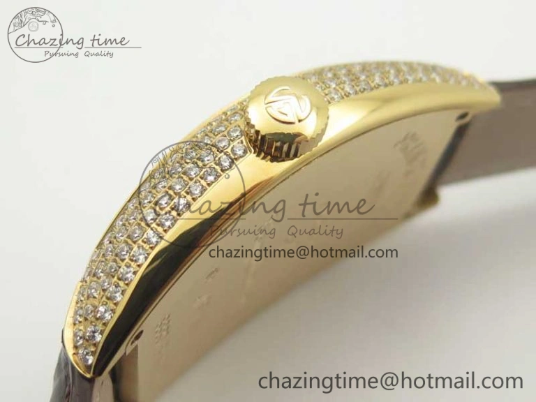 Casablanca 8880 Automatique RG GF 1:1 Best Edition Full Diamonds on Brown Leather Strap A WeatherProof 6584