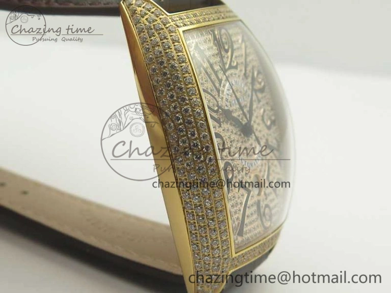 Casablanca 8880 Automatique RG GF 1:1 Best Edition Full Diamonds on Brown Leather Strap A WeatherProof 6584