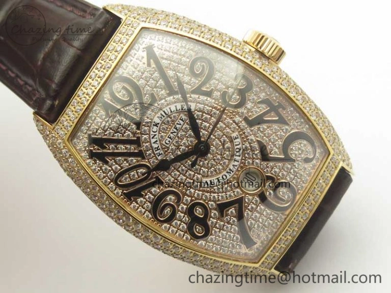 Casablanca 8880 Automatique RG GF 1:1 Best Edition Full Diamonds on Brown Leather Strap A WeatherProof 6584