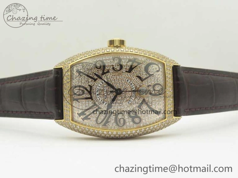 Casablanca 8880 Automatique RG GF 1:1 Best Edition Full Diamonds on Brown Leather Strap A WeatherProof 6584