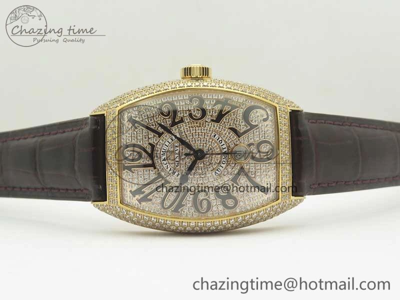 Casablanca 8880 Automatique RG GF 1:1 Best Edition Full Diamonds on Brown Leather Strap A WeatherProof 6584