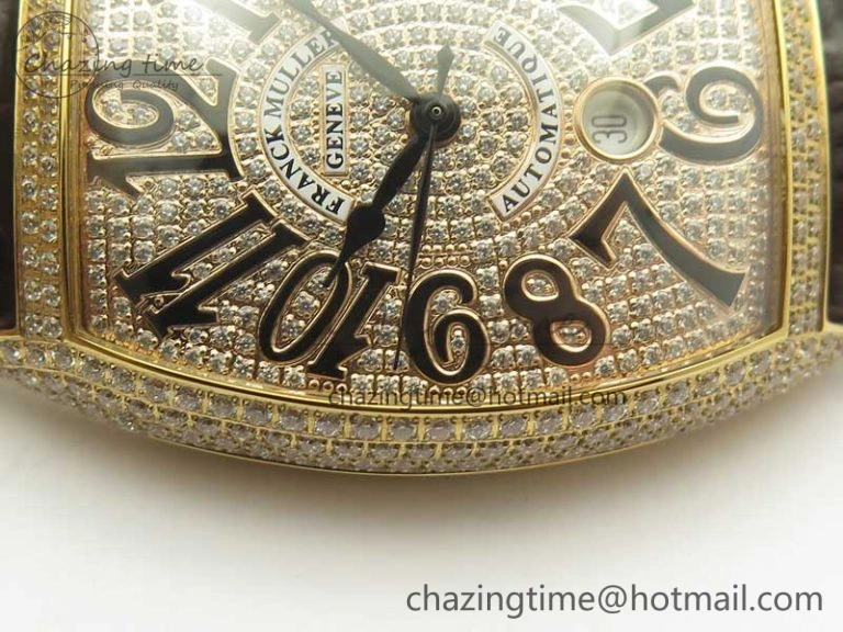 Casablanca 8880 Automatique RG GF 1:1 Best Edition Full Diamonds on Brown Leather Strap A WeatherProof 6584