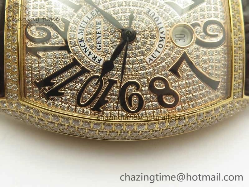 Casablanca 8880 Automatique RG GF 1:1 Best Edition Full Diamonds on Brown Leather Strap A WeatherProof 6584