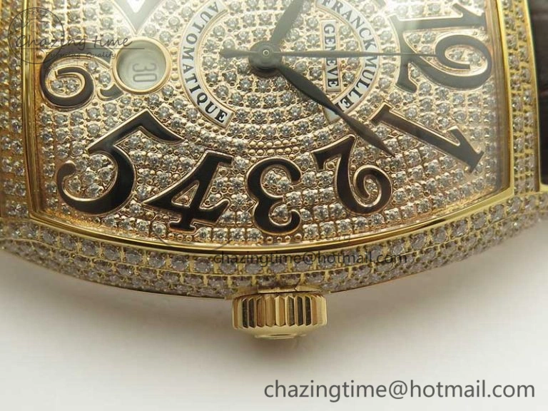 Casablanca 8880 Automatique RG GF 1:1 Best Edition Full Diamonds on Brown Leather Strap A WeatherProof 6584