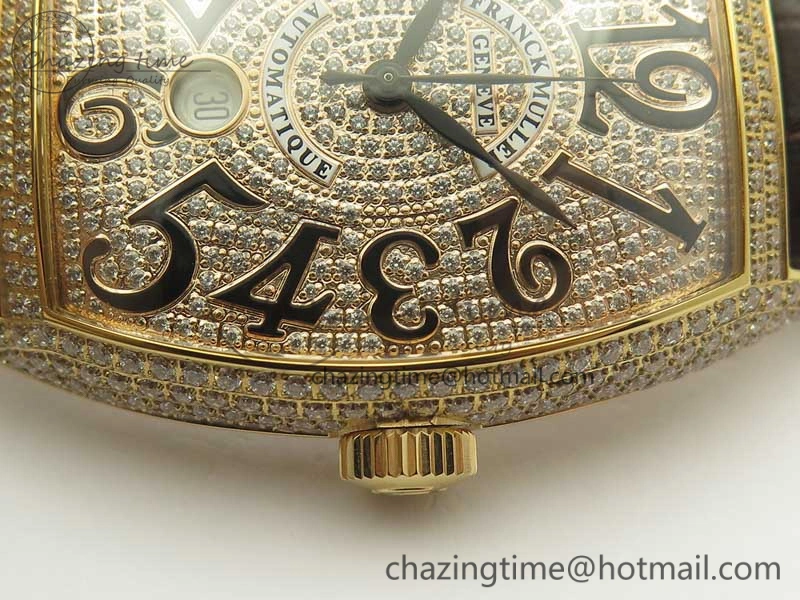 Casablanca 8880 Automatique RG GF 1:1 Best Edition Full Diamonds on Brown Leather Strap A WeatherProof 6584